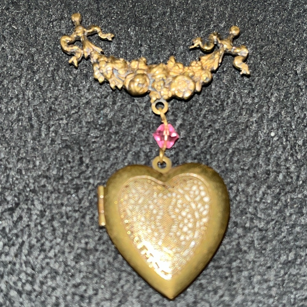 Gold Heart Locket with Pink Gemstone
